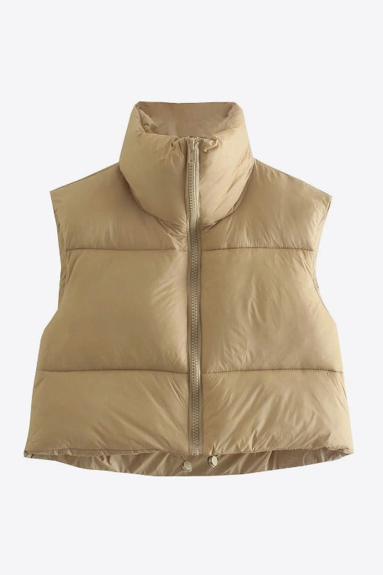 Puffer Cropped Drawstring Vest Jacket